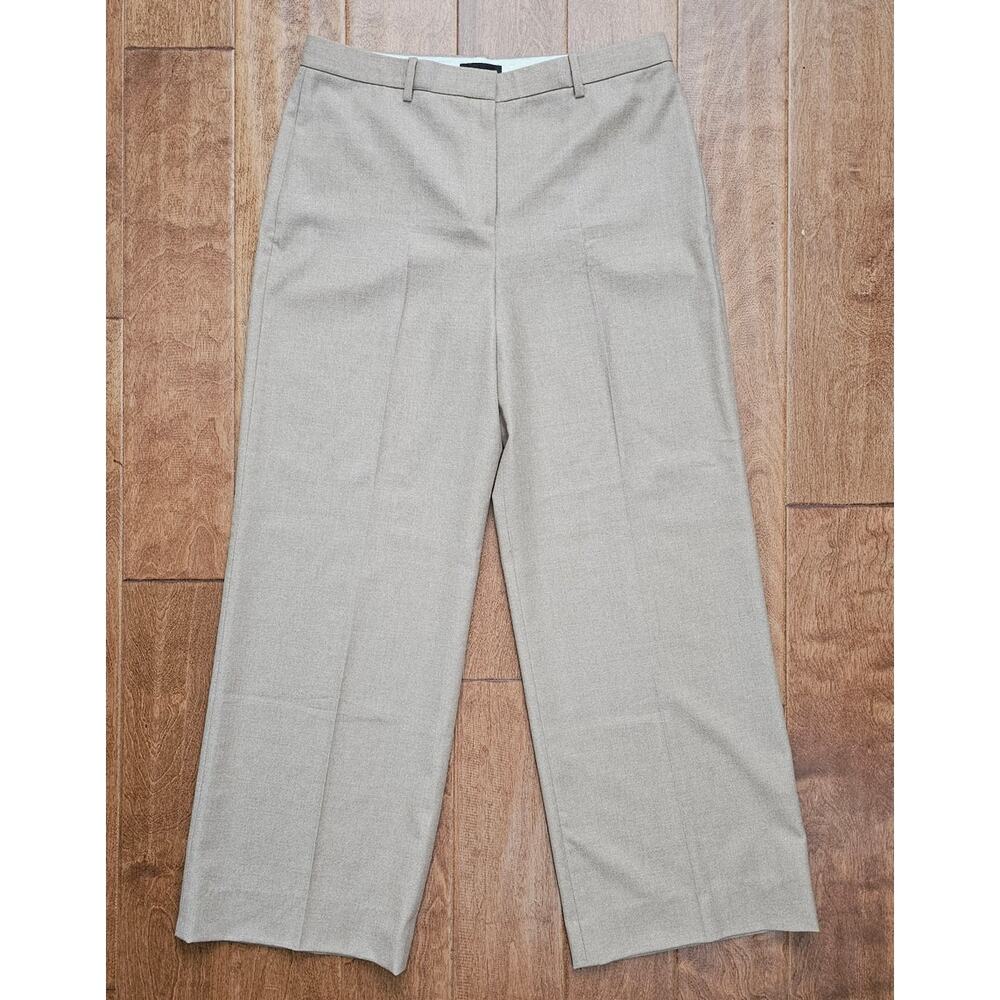 EUC Theory Women's Tan 100% Virgin Wool Sleek Flannel Wide Leg Trousers Pants 10